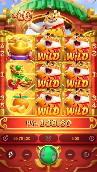 Fortune Tiger session peak win: Win 138.60 with gold x10 starburst badge lit at top-left, balance 99,761.20, $3.00 bet - 462x the stake